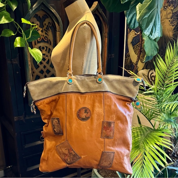 Gabs Cognac Music Hall Art Nouveau patchwork Butter Leather made in Italy - Picture 5 of 16